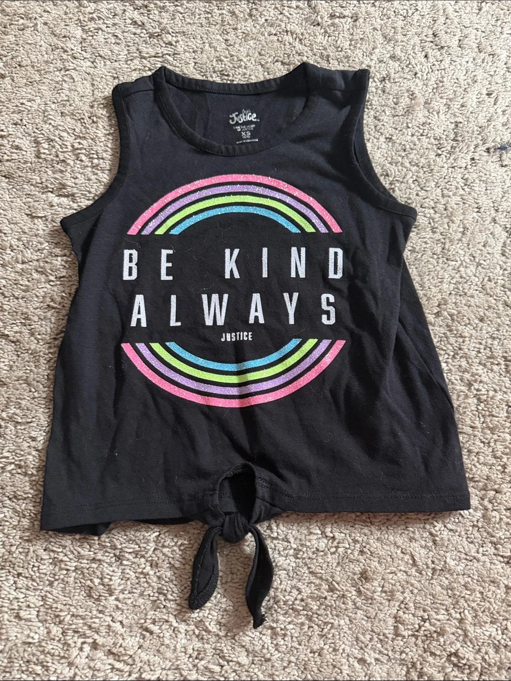 Justice Black 'Be Kind Always' Graphic Tie-Front Tank Top